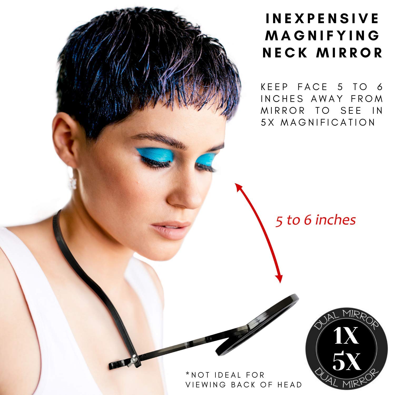 Rucci Round Portable Lightweight 5x1x Magnifying Neck Mirror Black