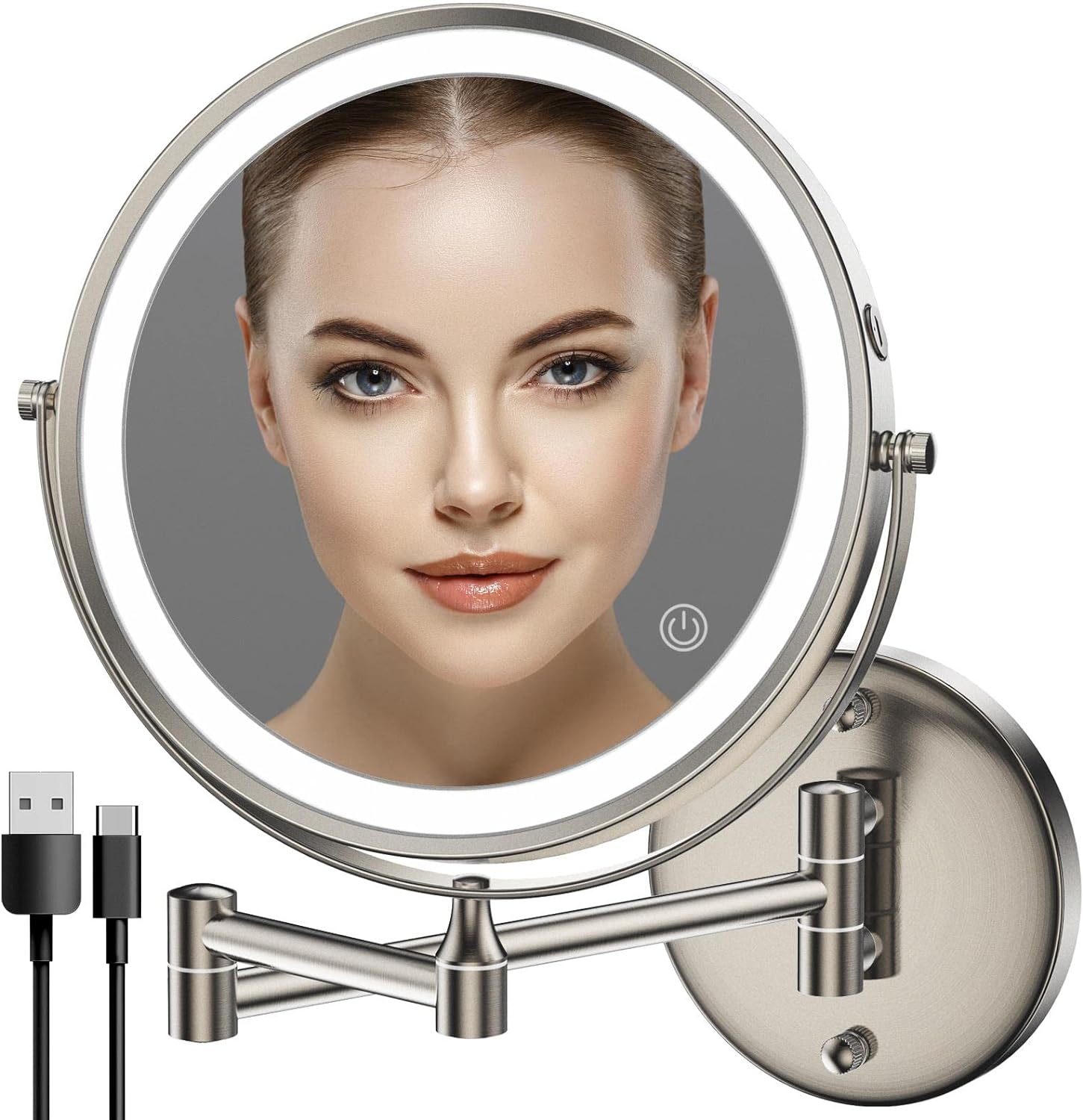 8-Inch Rechargeable LED Vanity Mirror with 360 Swivel 10X Magnification