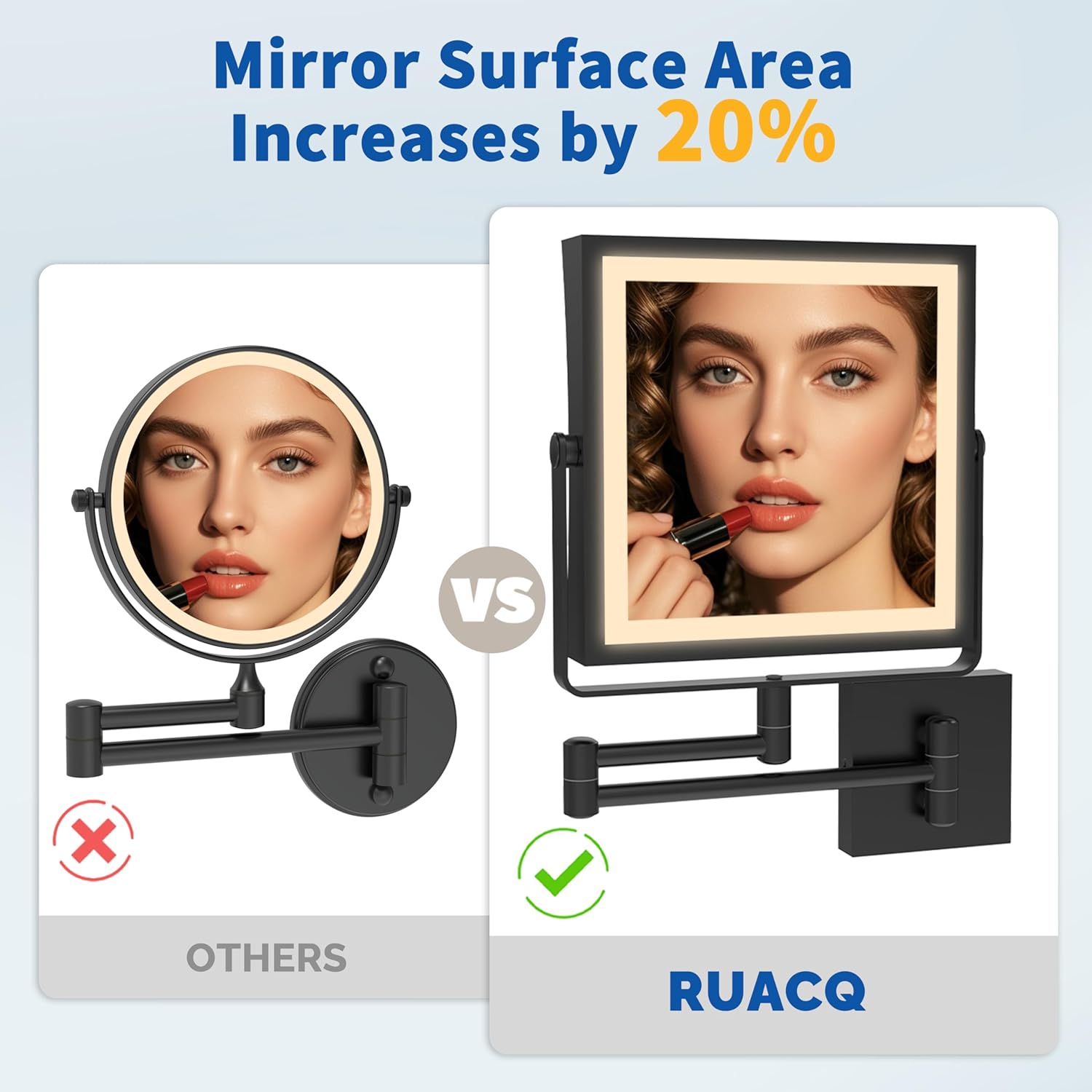 rqac Rechargeable Wall-Mounted Makeup Mirror wLights 10X magnification Matte Black