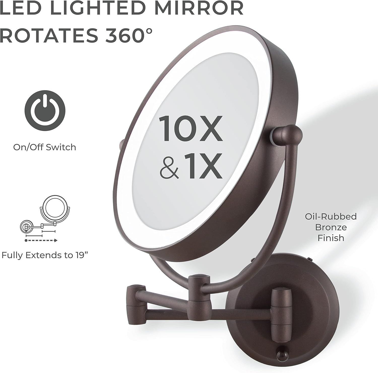 Zadro 10X1X LED Wall Mounted Makeup Mirror Oil-Rubbed Bronze