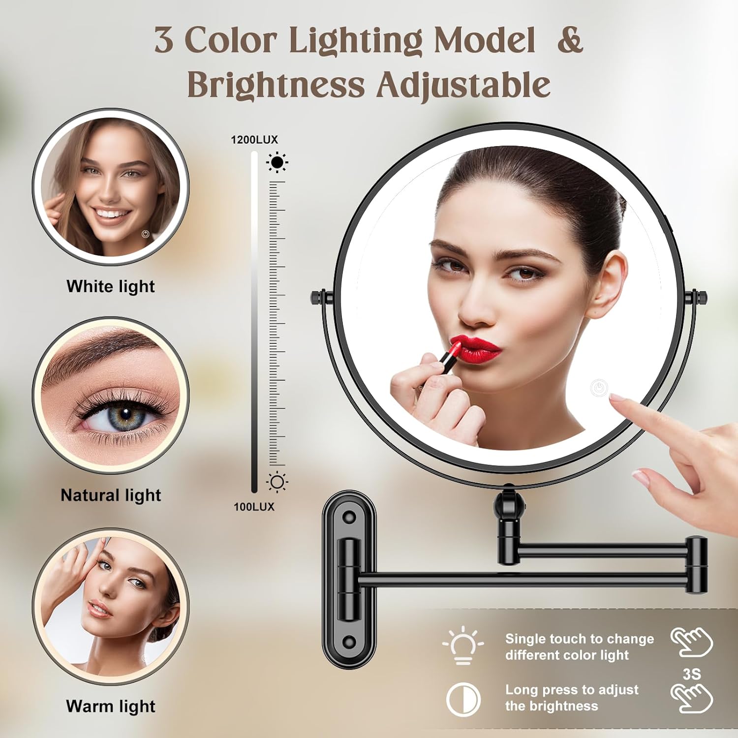 9 Confident Beauty Vanity Mirror with Rechargeable Light Adjustable Features