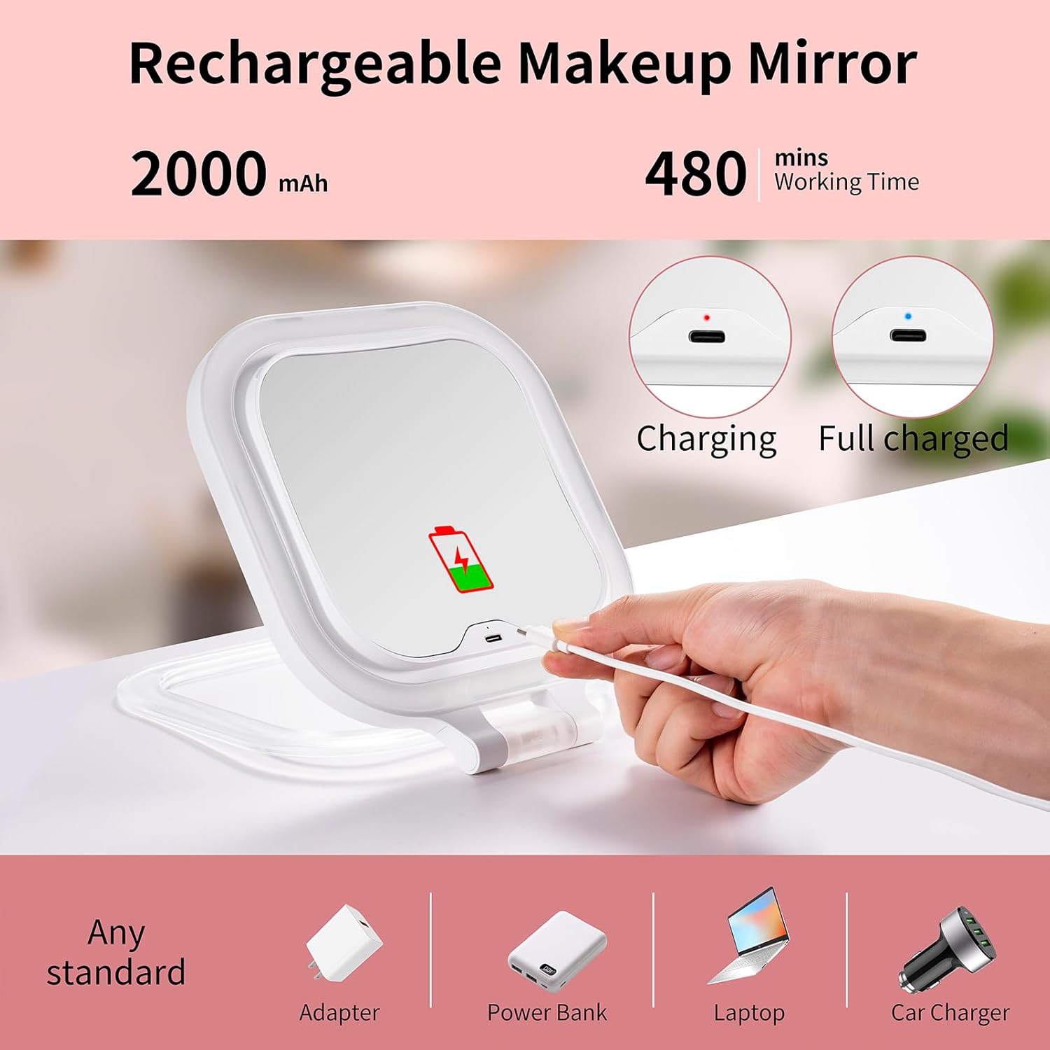 DESCHEN Rechargeable Travel Makeup Vanity Mirror with Lights and Magnification