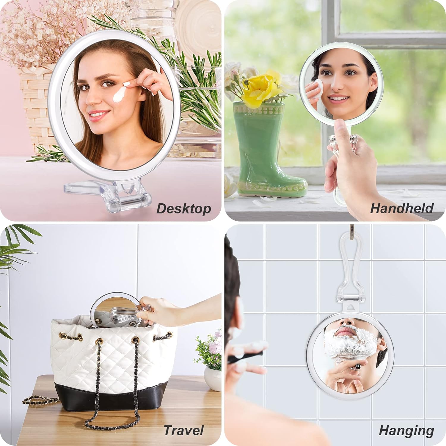 30x Magnifying Handheld Mirror with 2-Sided Adjustable Stand