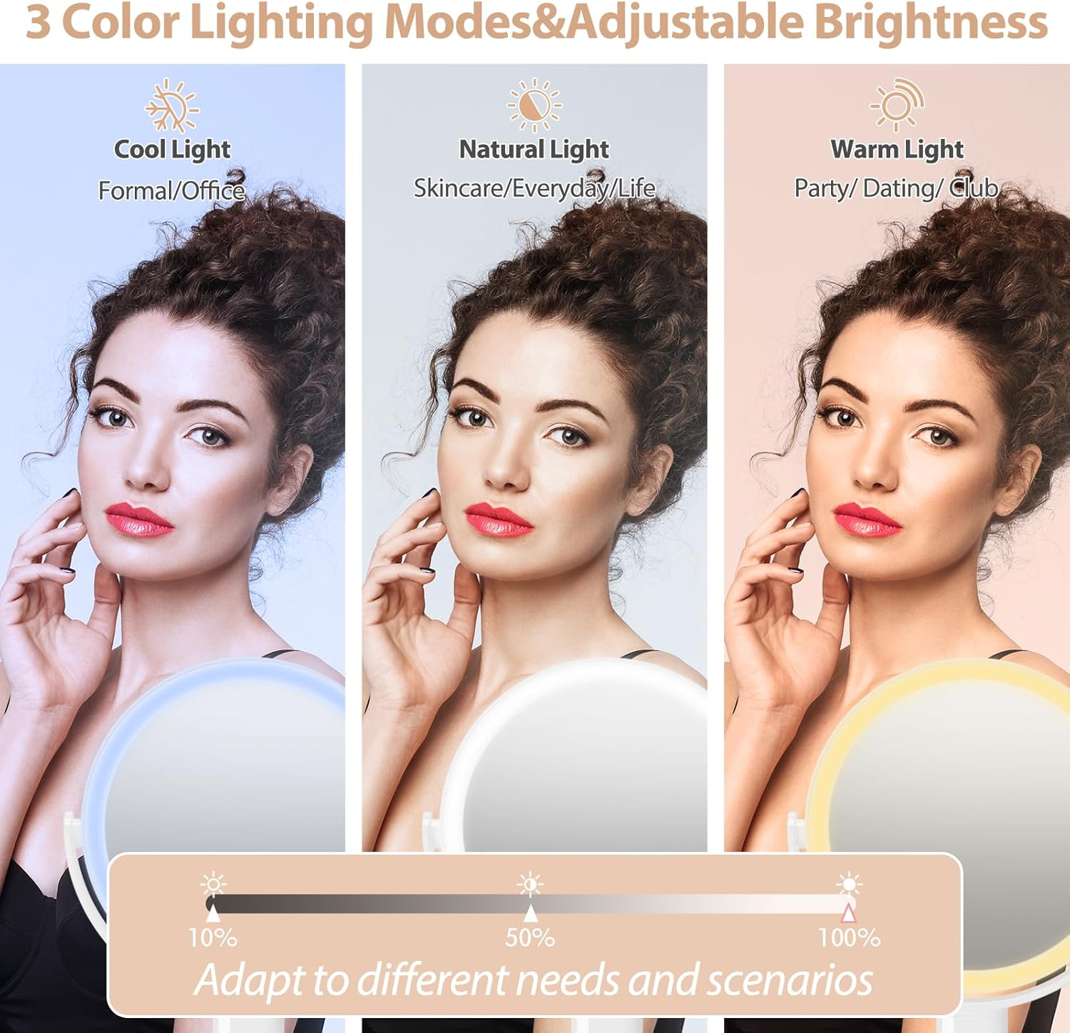 Lighted Makeup Mirror with Rechargeable 1X10X Magnification