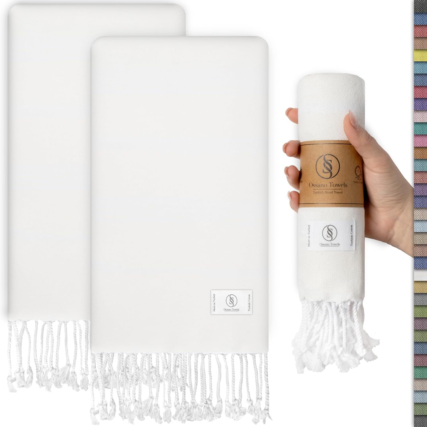 Ossano Turkish Classic Hand Towel Set of 2 - Ecru 30x18