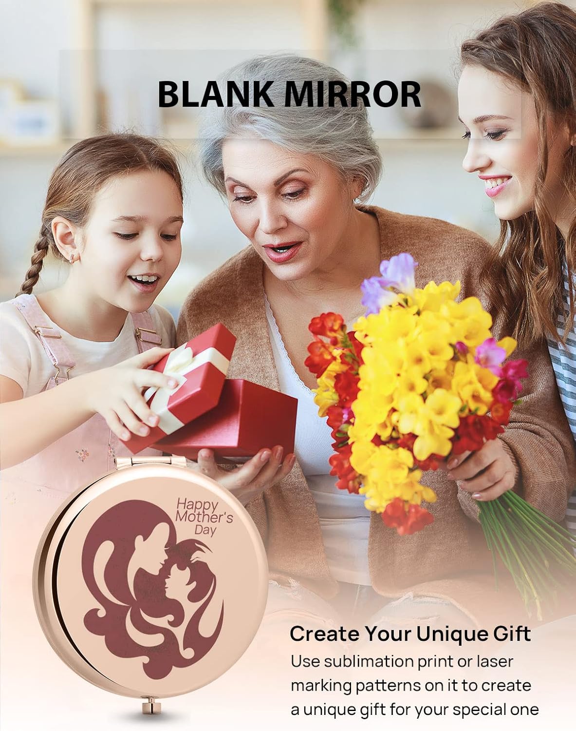 Stylish Double-Sided Rose Gold Compact Makeup Mirror