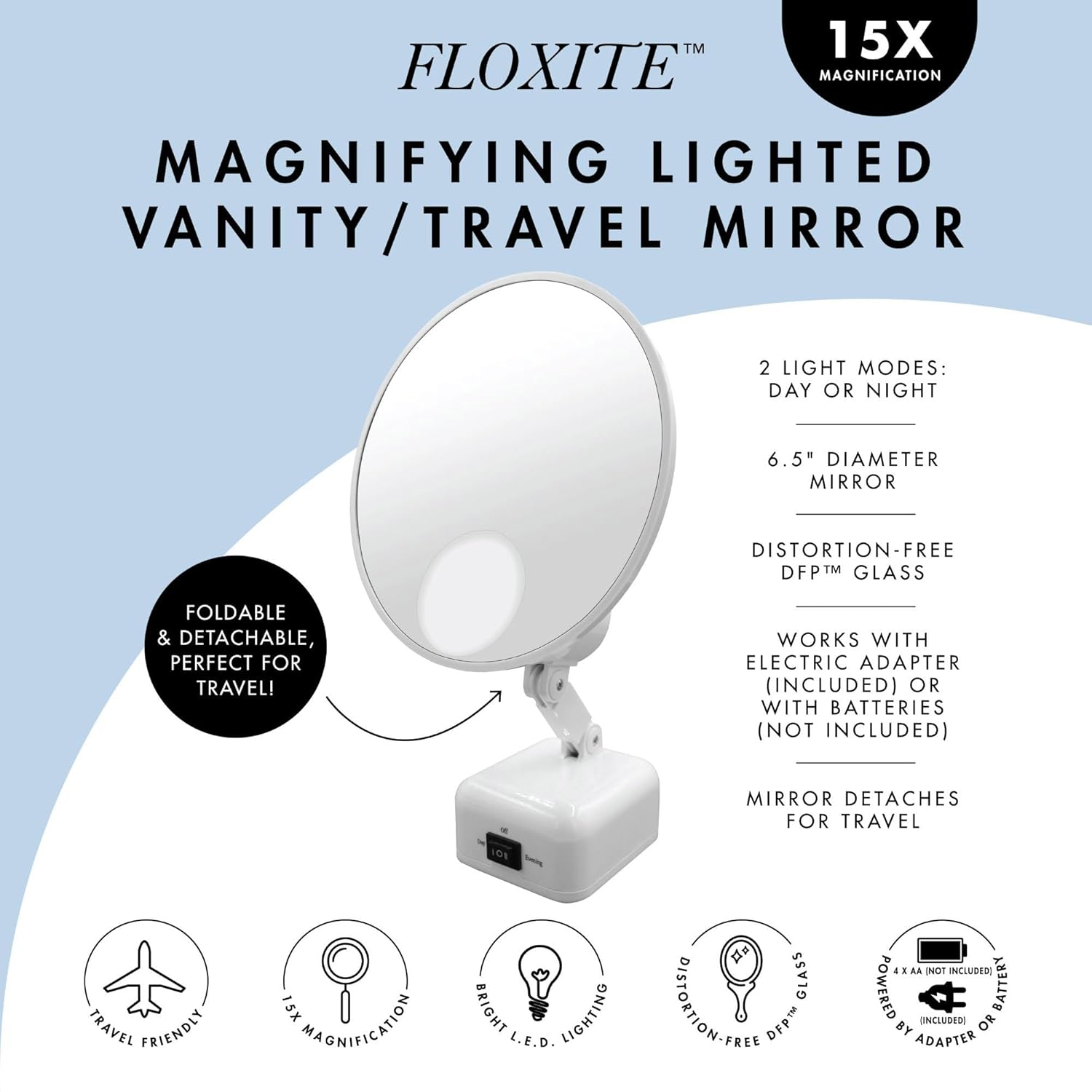Floxite 15X Supervision Magnifying Mirror Light Dove White