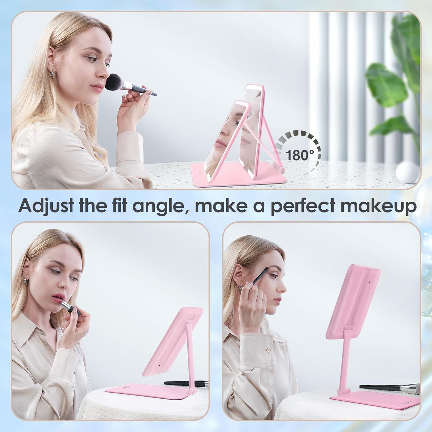 Foldable Portable Makeup Mirror with Light for Travel