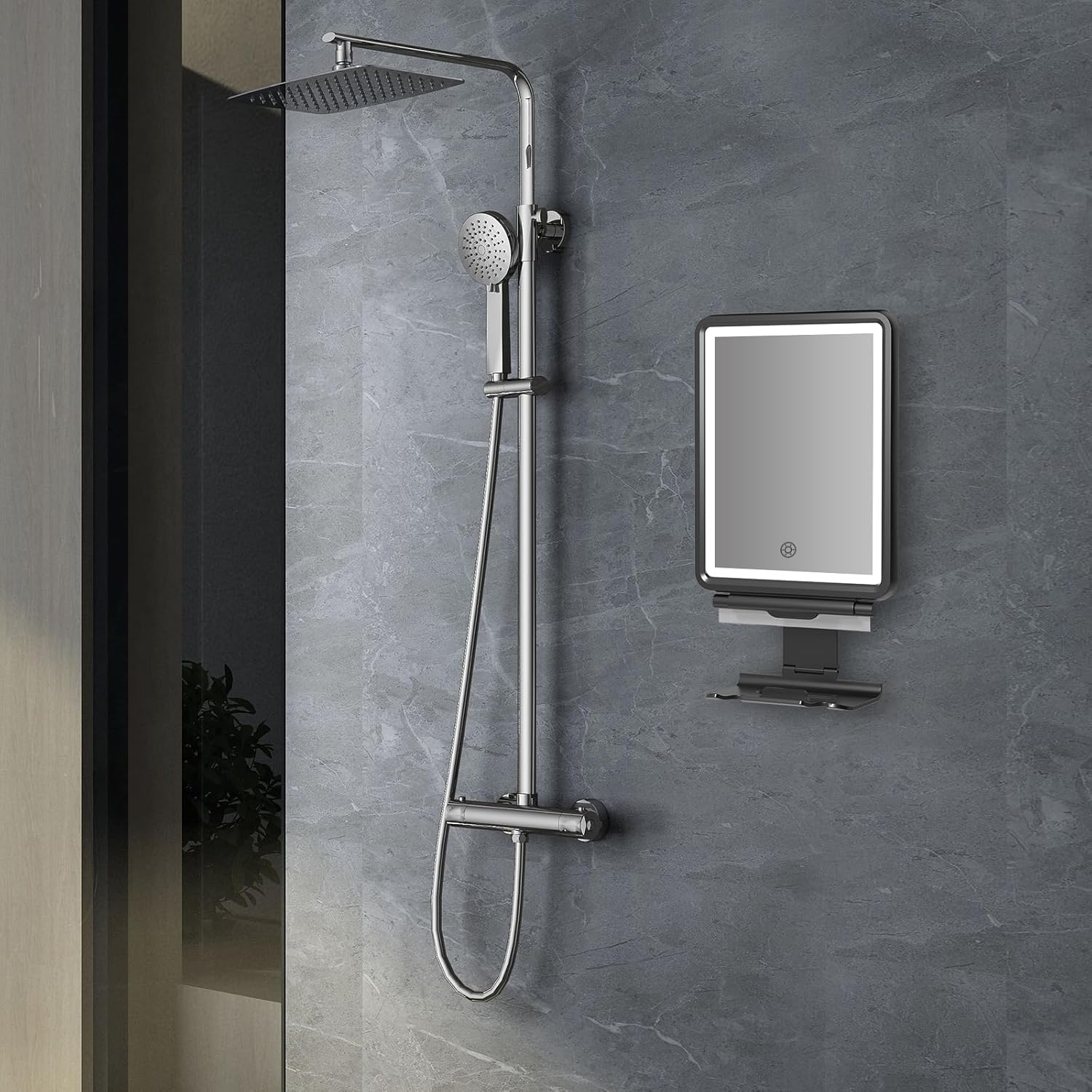 Fog-Free Shaving Mirror with Squeegee