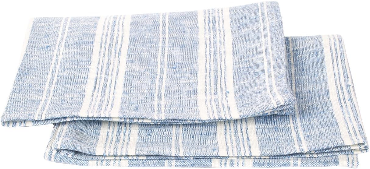 LinenMe Set of 2 Extra Soft Linen Hand Towels 18x28 Blue White Prewashed