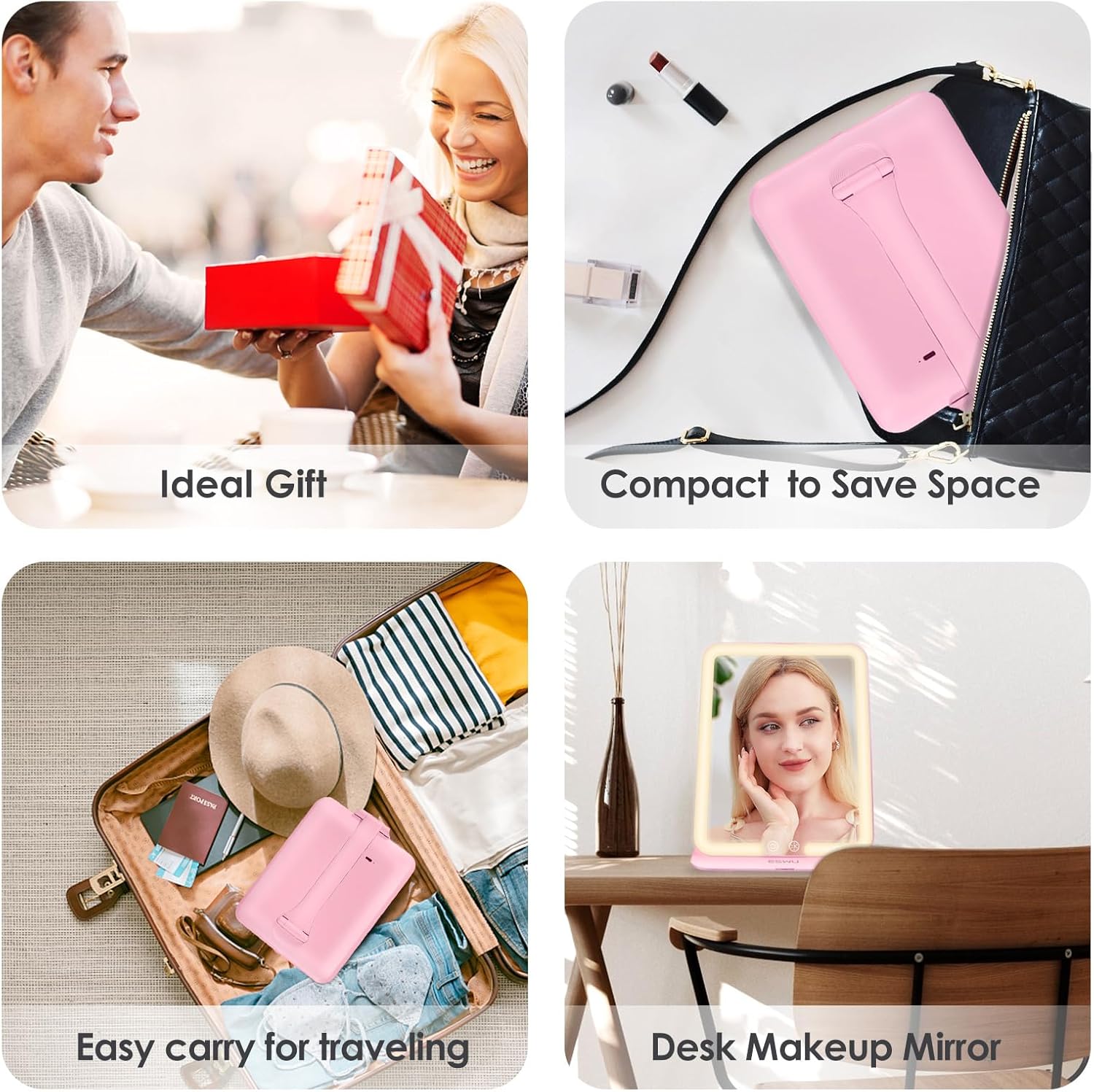 Foldable Portable Makeup Mirror with Light for Travel