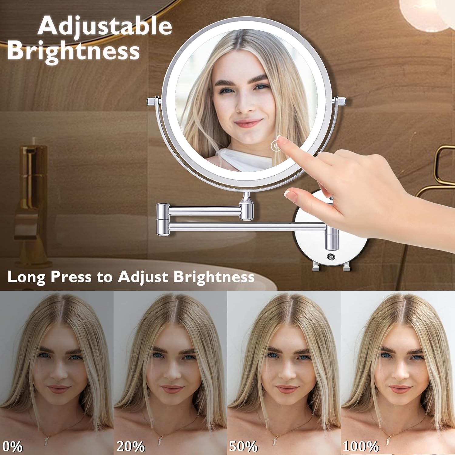 1X15X Wall-Mounted Makeup Mirror with Hook