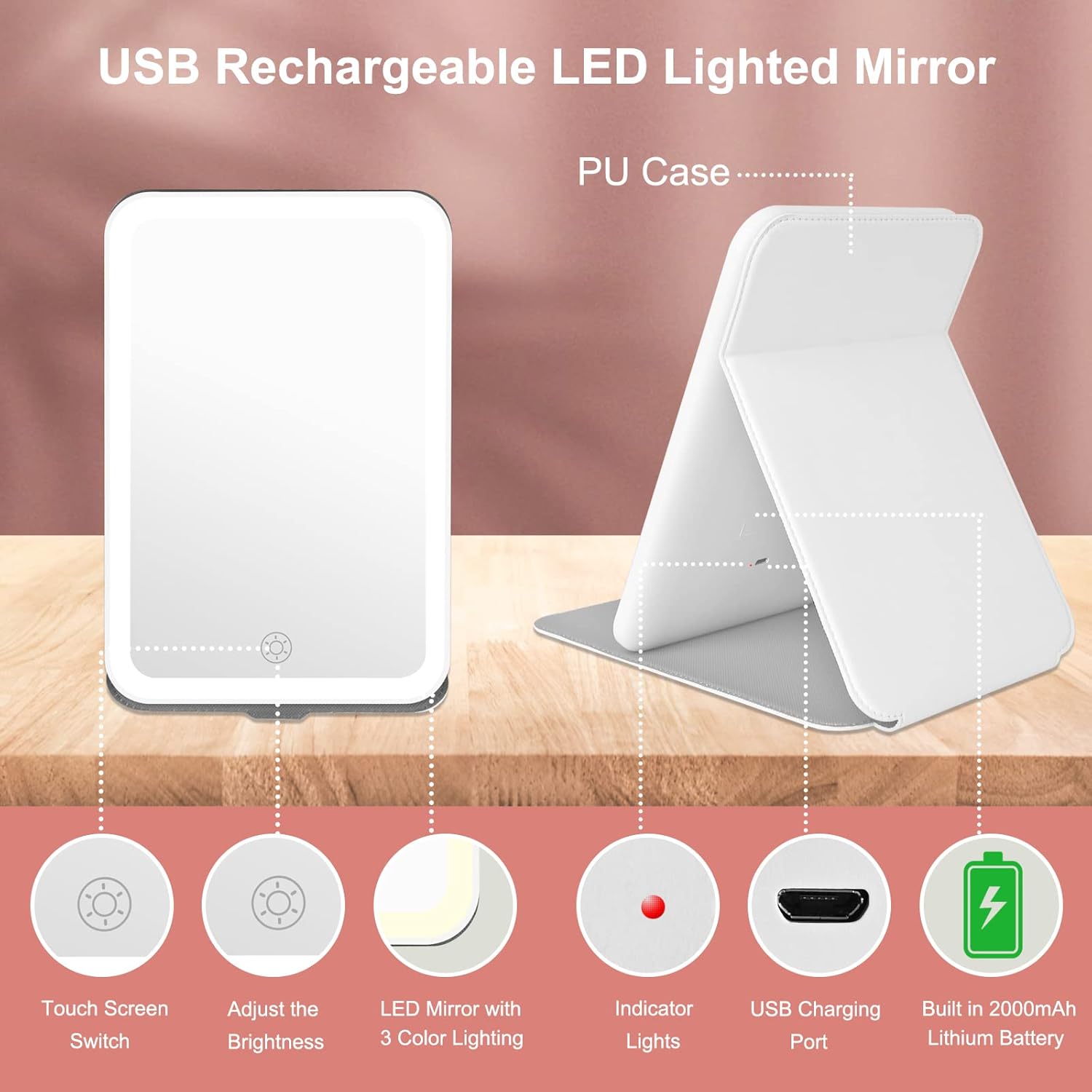 Rechargeable Travel Makeup Mirror with 72 LED Lights