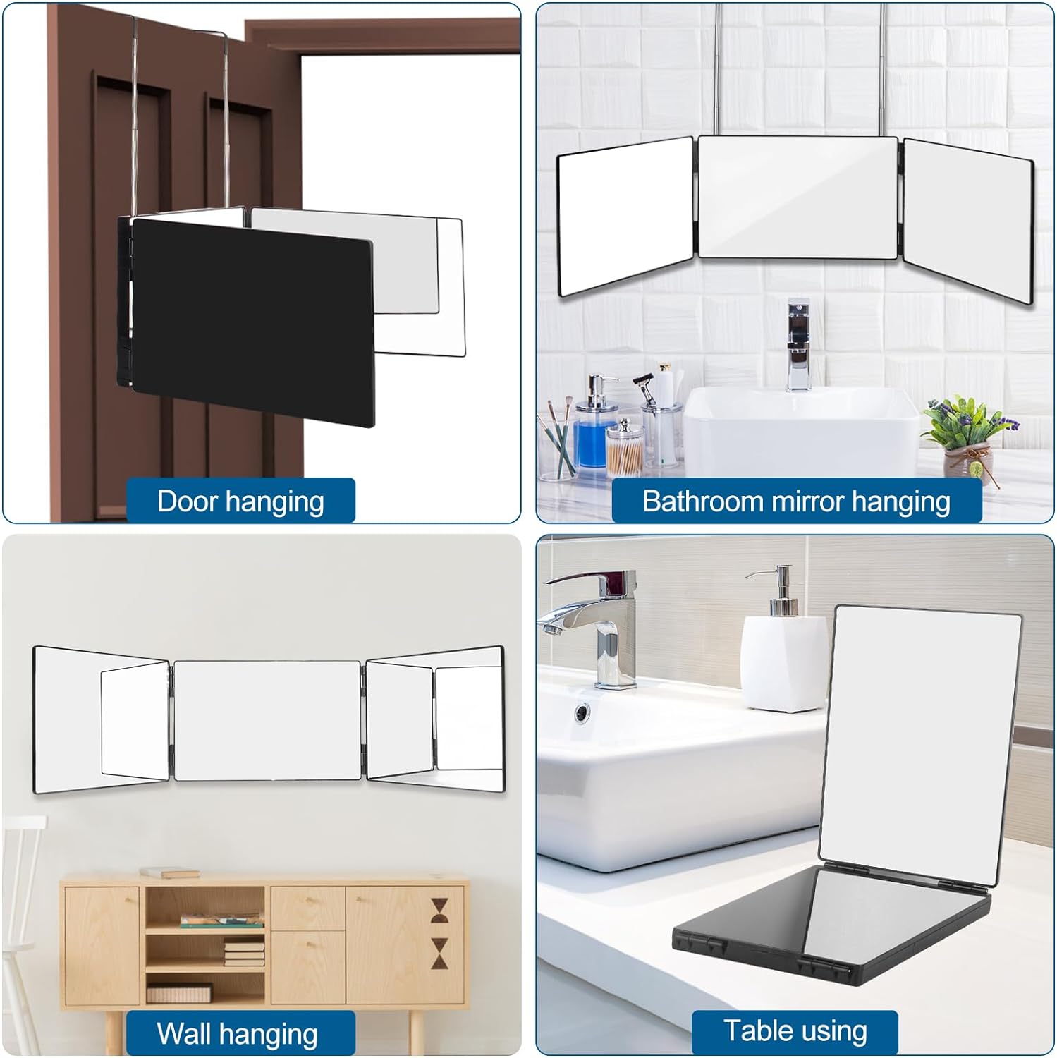 Adjustable 360-Degree Trifold Mirror for salon-grade grooming
