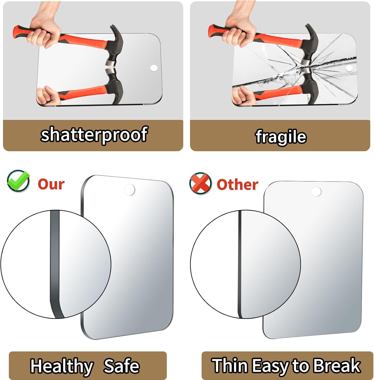 2-Piece Shatterproof Shoe and Travel Mirror for Safe Use