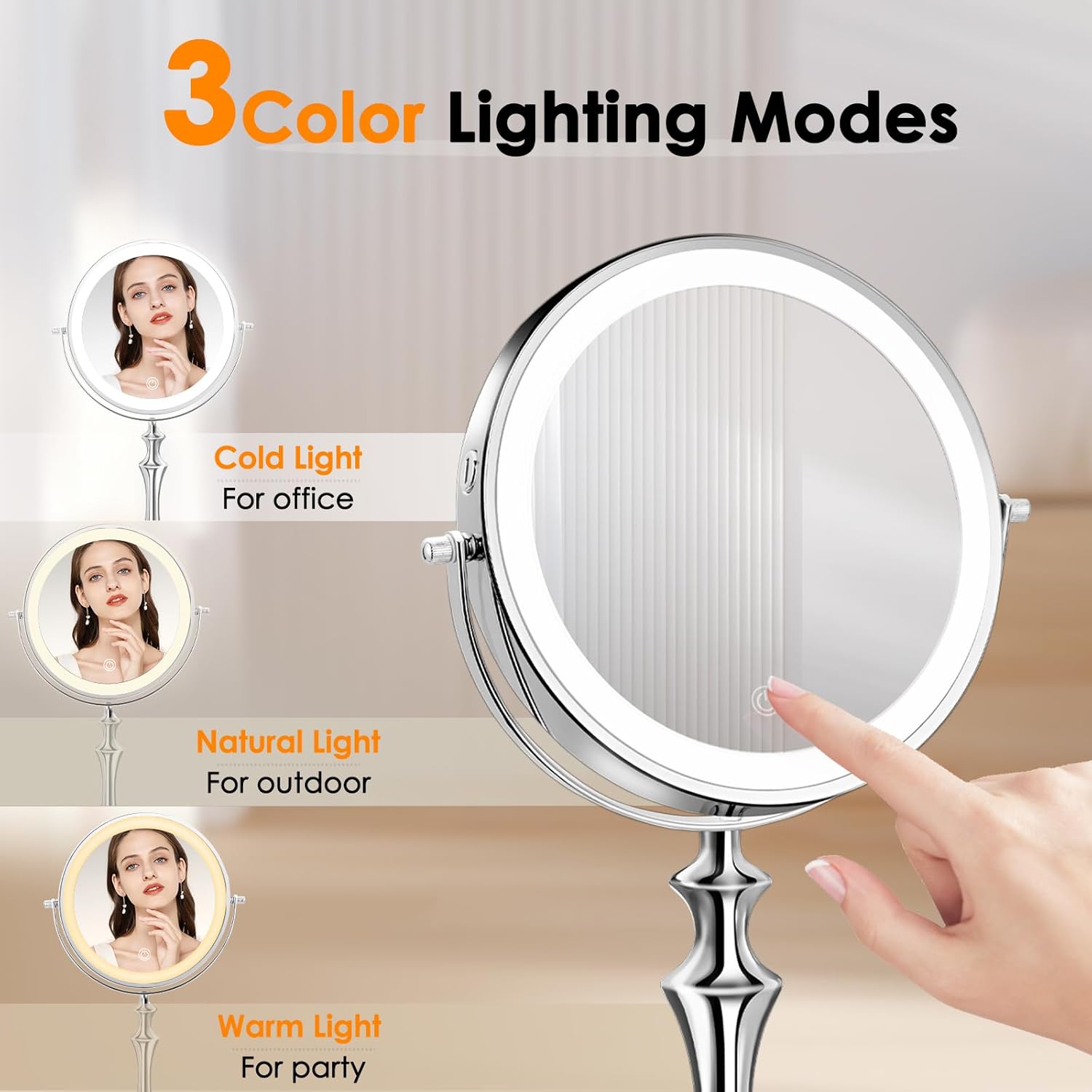 Dirket 8 Double-Sided Rechargeable Makeup Mirror with 10X Magnification