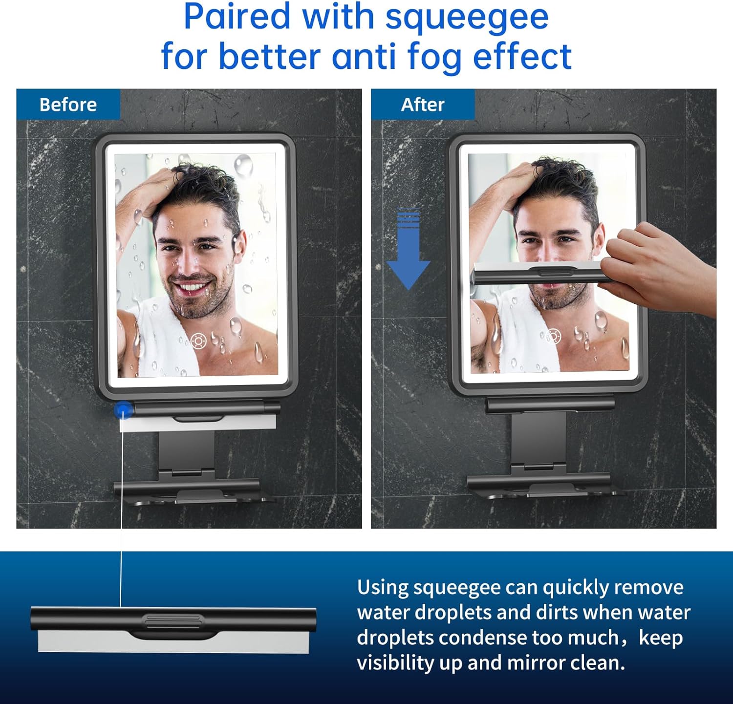 Fog-Free Shaving Mirror with Squeegee
