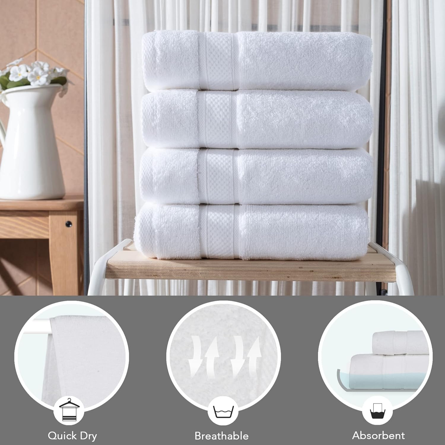 NOVA Luxury Linen - 4x Hand Towels Pure White Hotel Quality