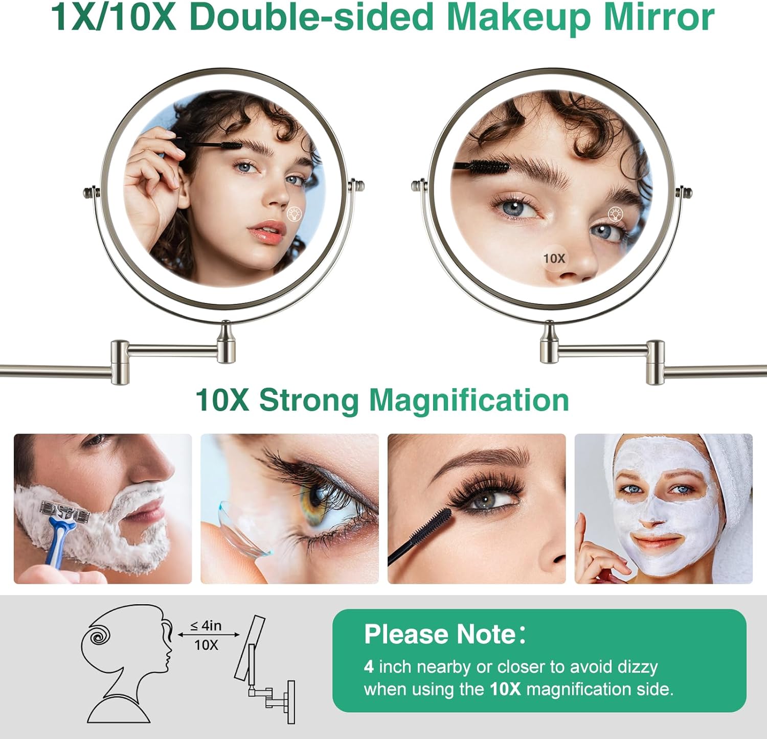 Rechargeable LED Wall-Mounted Makeup Mirror with 360 Rotation and Lights