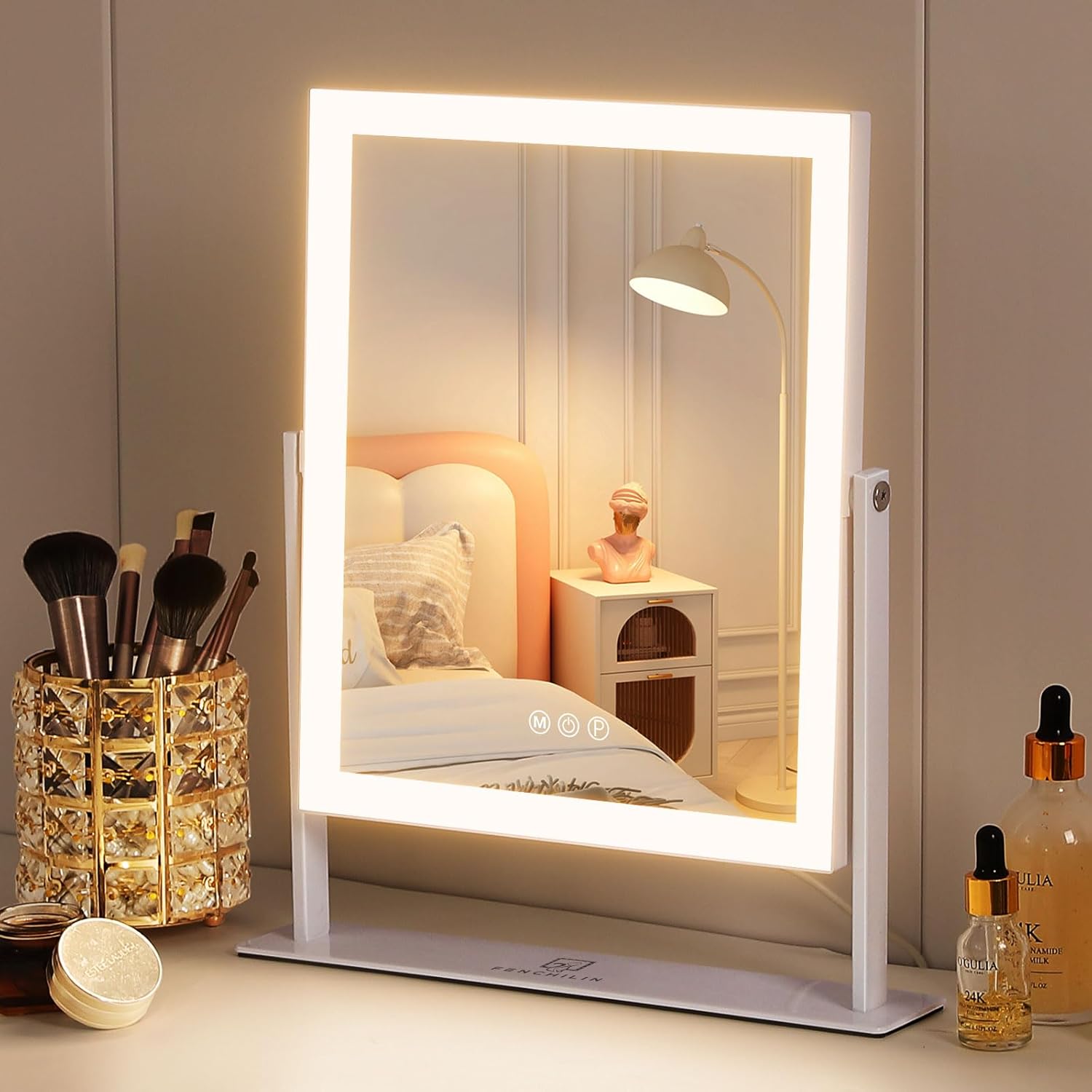 Fenchelin Smart Vanity Mirror with 360-Degree Rotation 144 LED Lights