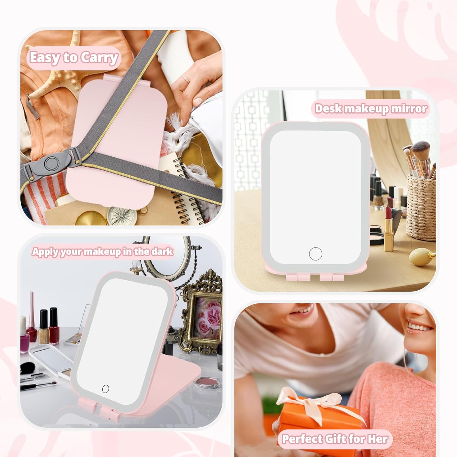 Travel Makeup Mirror with 3 Lighting Modes