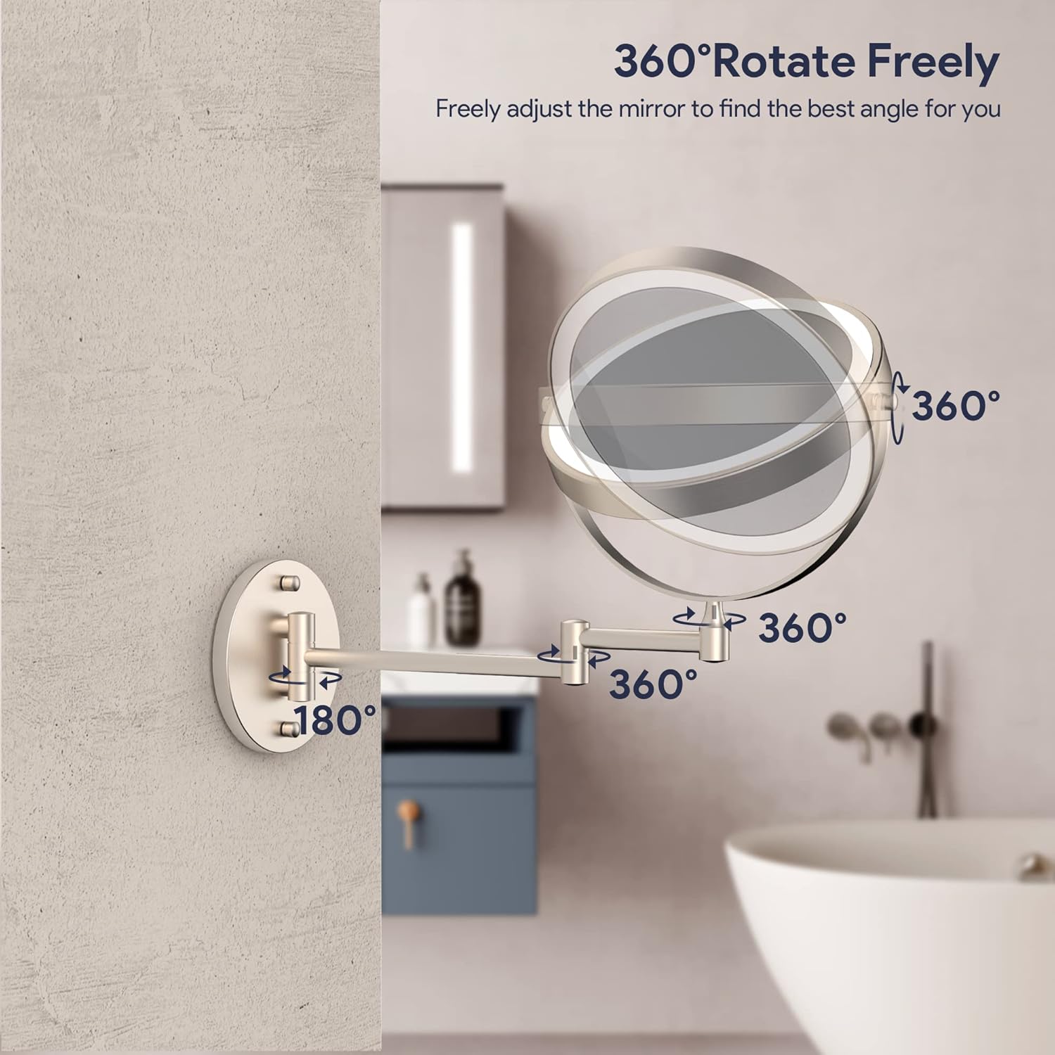 8-Inch Rechargeable LED Vanity Mirror with 360 Swivel 10X Magnification