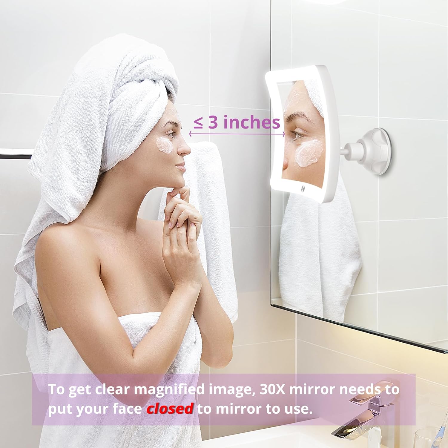 30X Lifelike Magnifying Mirror with Lights