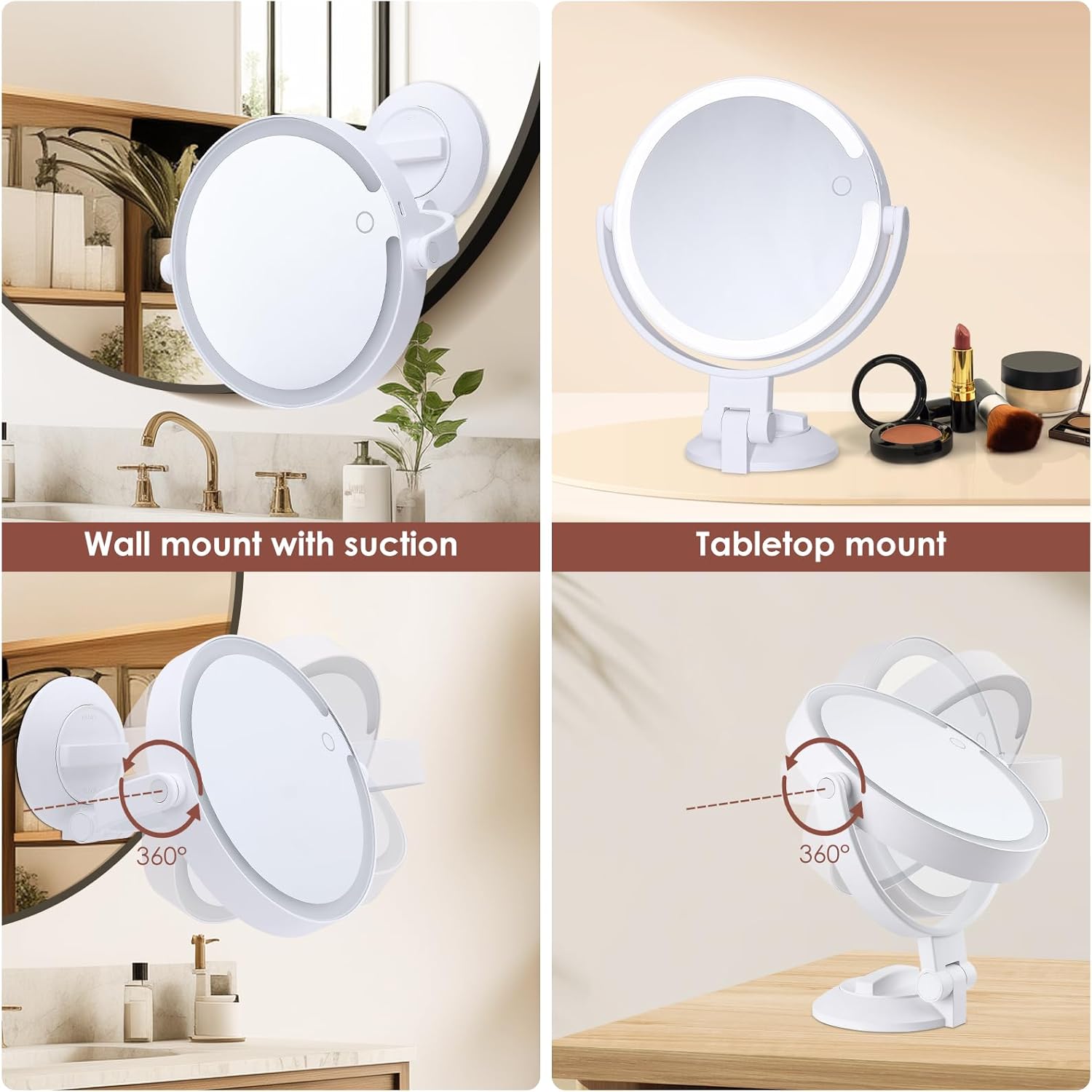 LUKYMIRO 1X 10X Magnifying Mirror with suction mount Rechargeable 360 Rotating