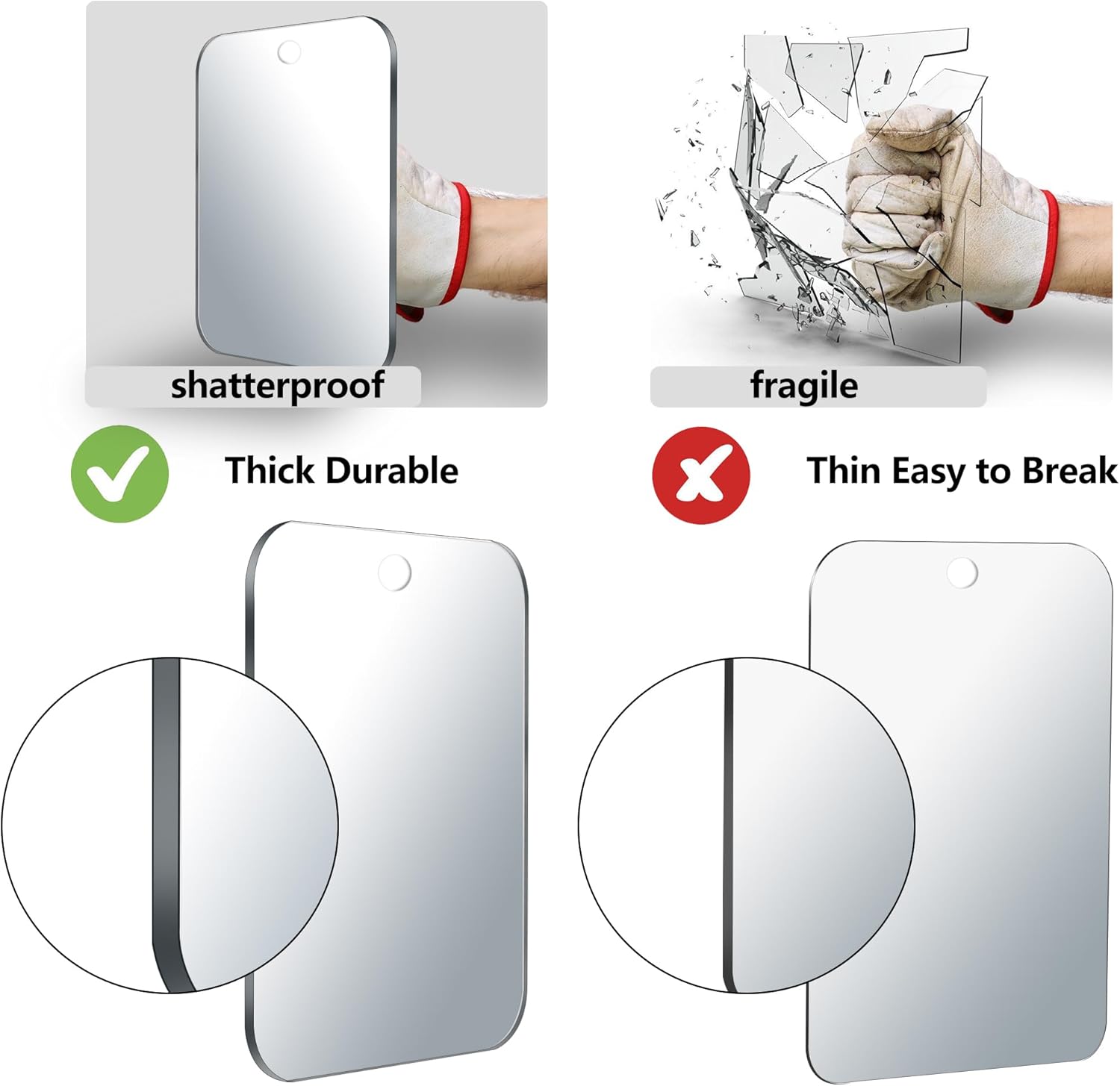 Canhard Fogless Shower Mirror 6x8 Inch Unbreakable