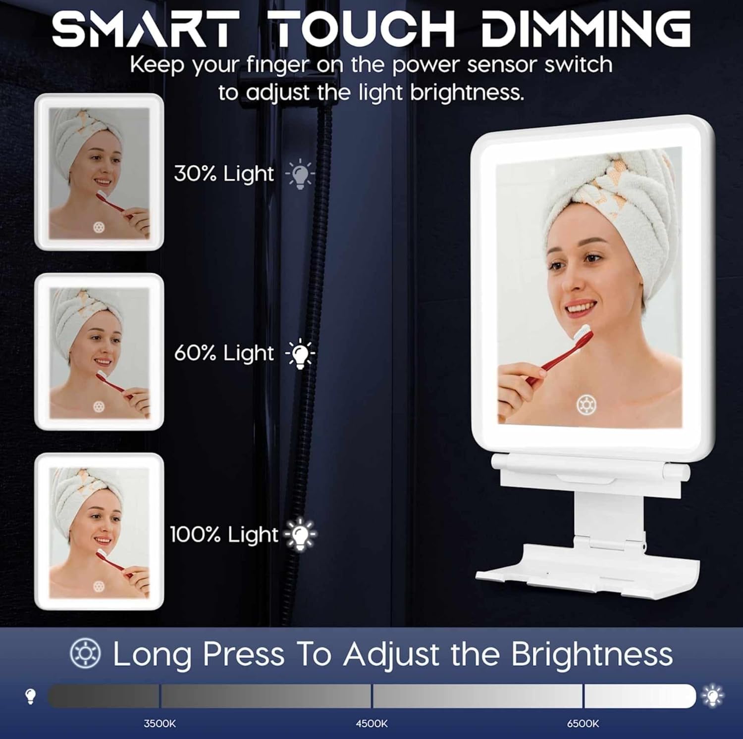 Fog-Free White Shower Mirror