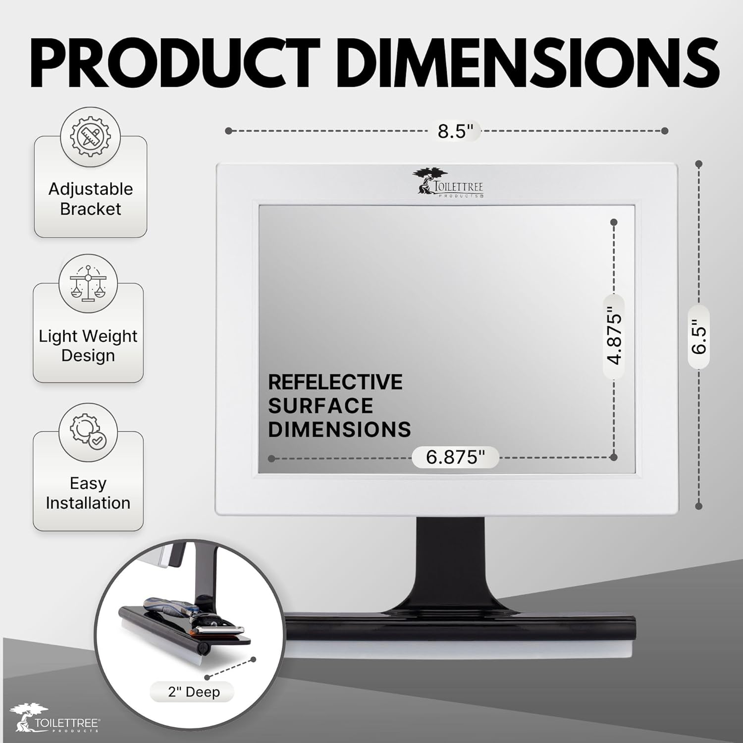 ToiletTree Products Anti-Fog Shower Mirror with Squeegee