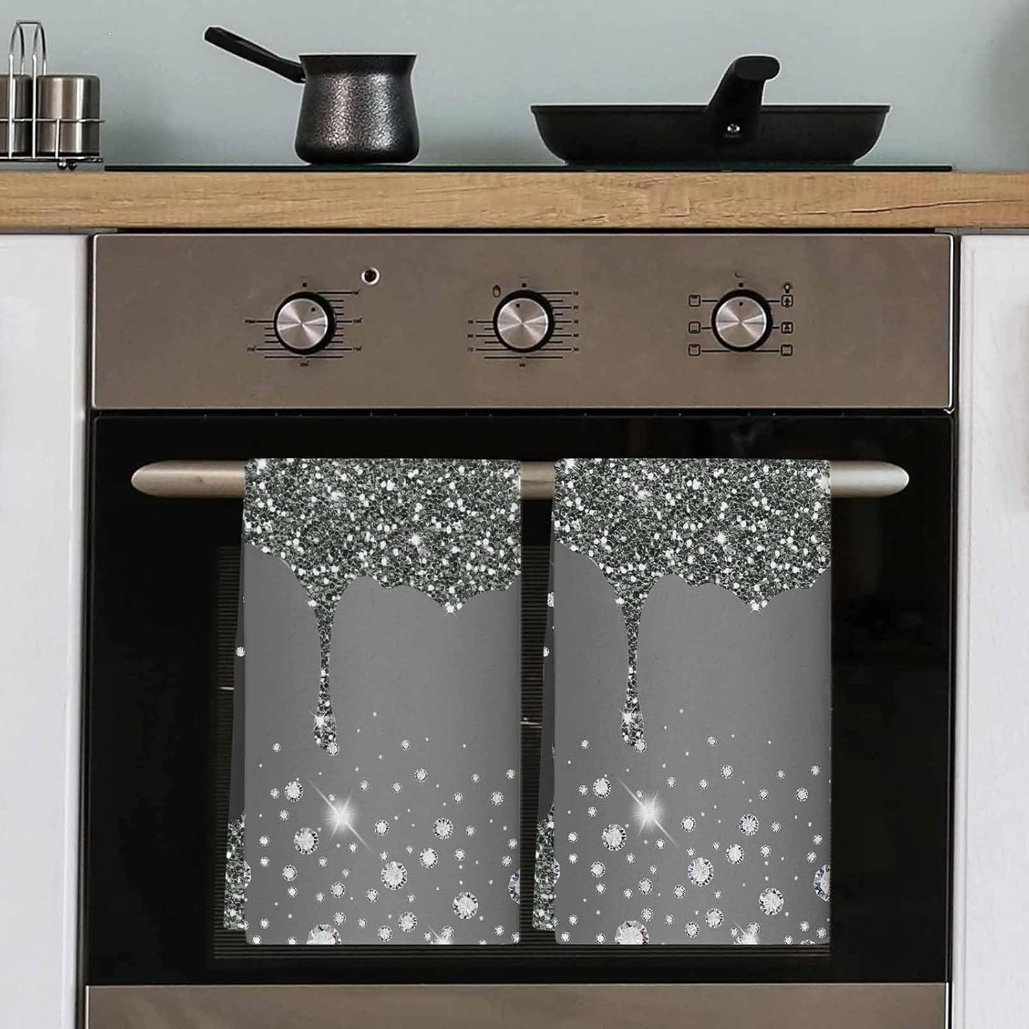 Dripping Black Tea Towels with Glitter