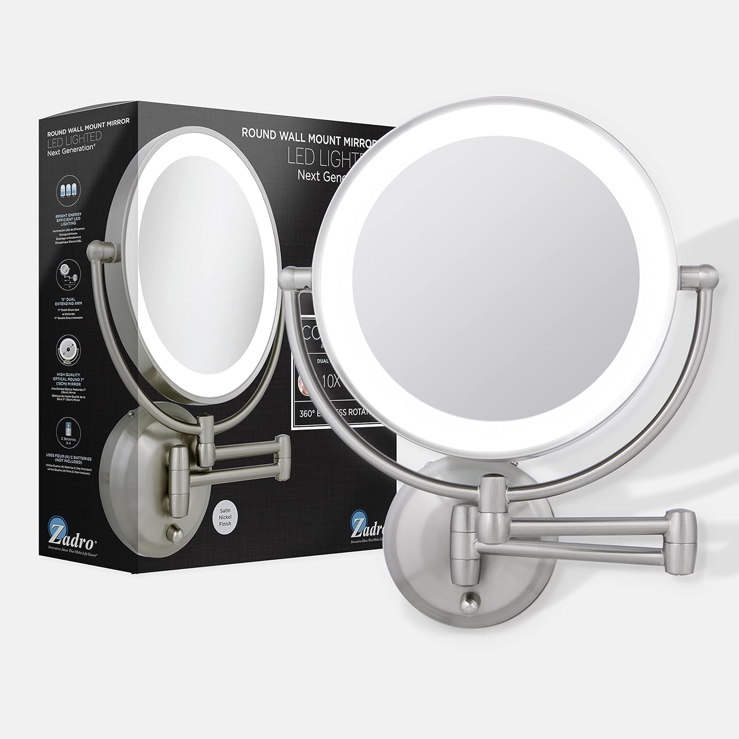Zadro 11 LED Wall-Mounted Makeup Mirror with Dual Sides LED Lighting
