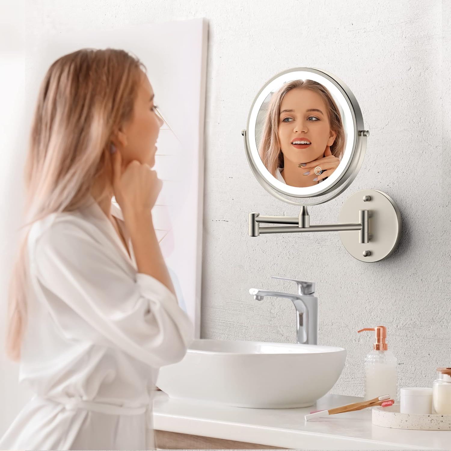 8-Inch Rechargeable LED Vanity Mirror with 360 Swivel 10X Magnification
