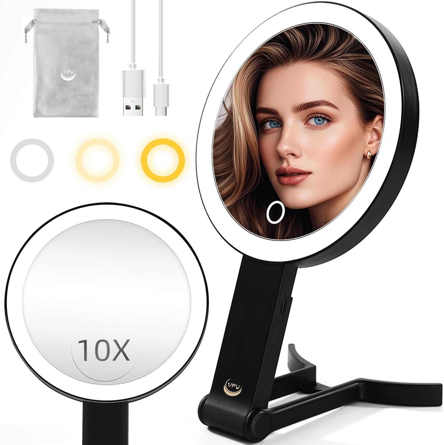 VPU Compact Travel Makeup Mirror with Lights