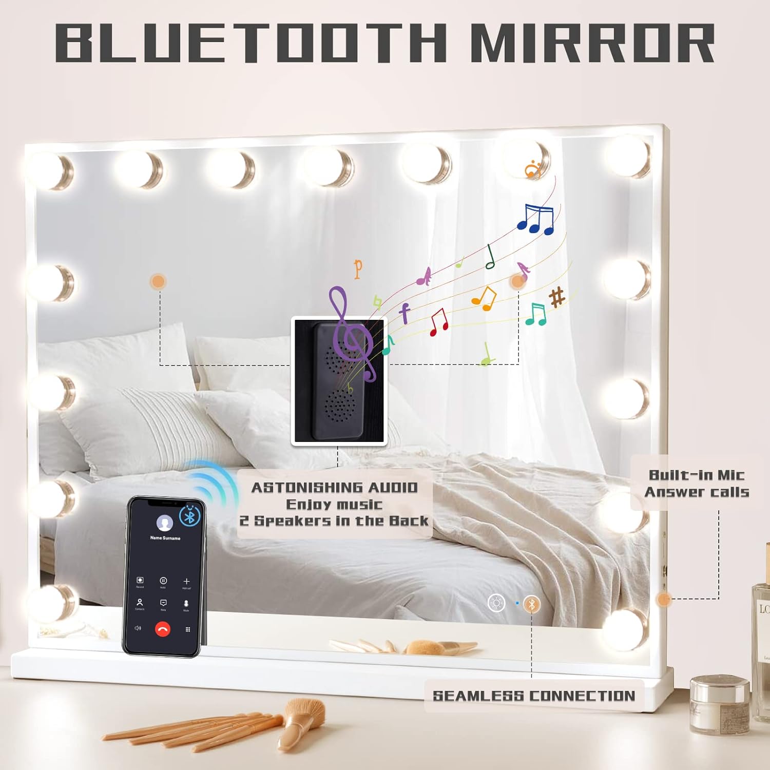 Cooleen 15-LED Vanity Mirror with Bluetooth USB Charging