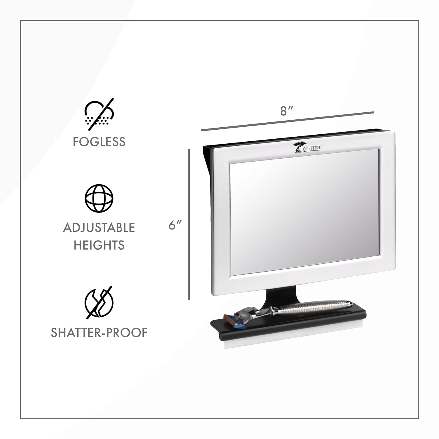 ToiletTree Products Anti-Fog Shower Mirror with Squeegee
