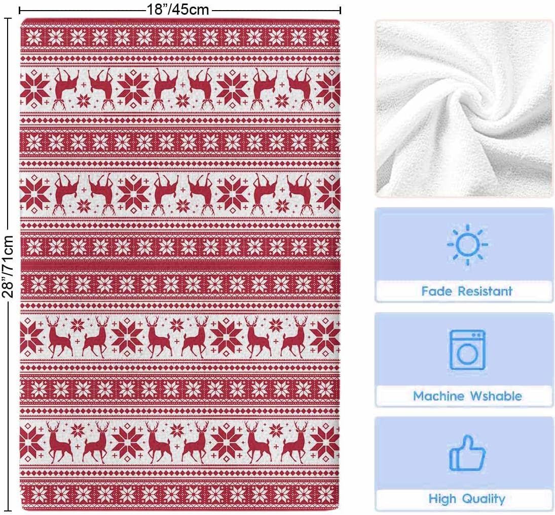 Durable 18x28 inch Kitchen Towel Red ChristmasReusable Soft-absorbent