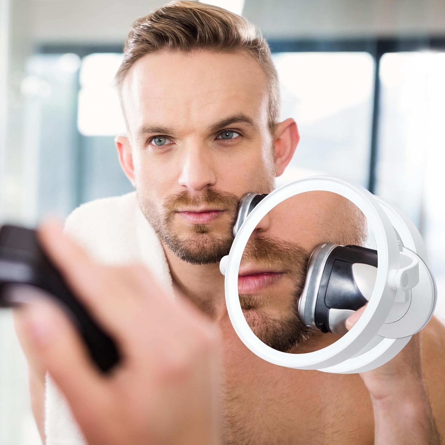 LUKYMIRO 1X 10X Magnifying Mirror with suction mount Rechargeable 360 Rotating
