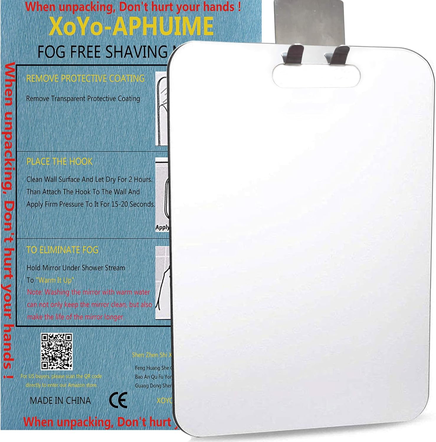 Fogless Shower Mirror with Chrome Hook