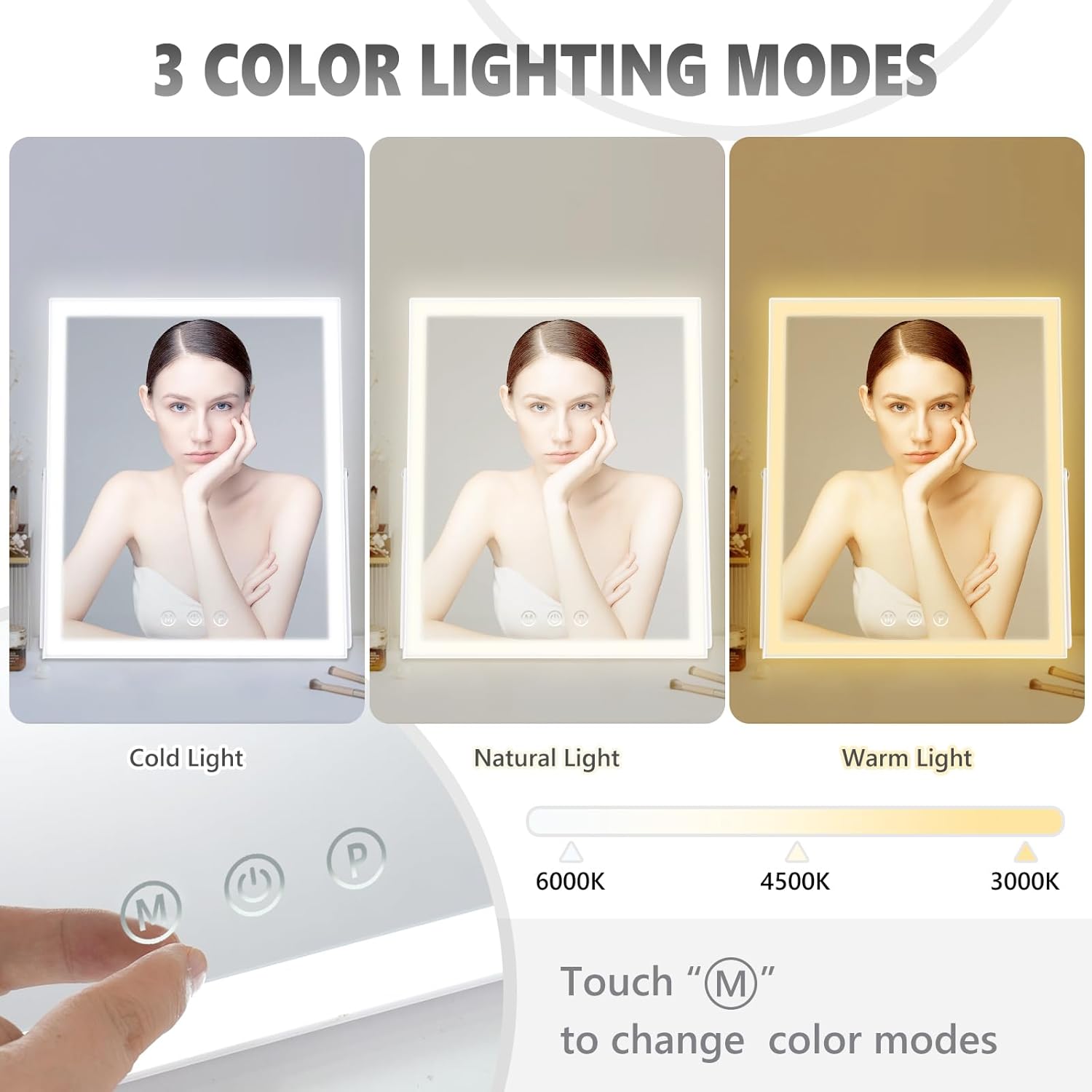 10x12 inch Lighted Makeup Mirror with Rotation and Touch Controls