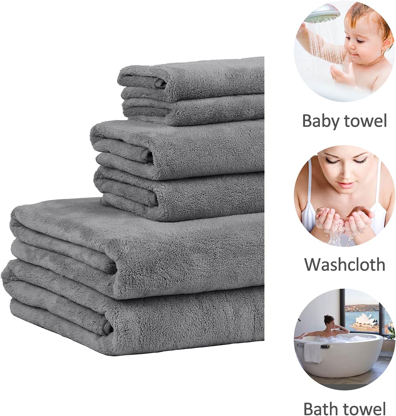 JML 6-Piece Bath Towel Set with Microfiber