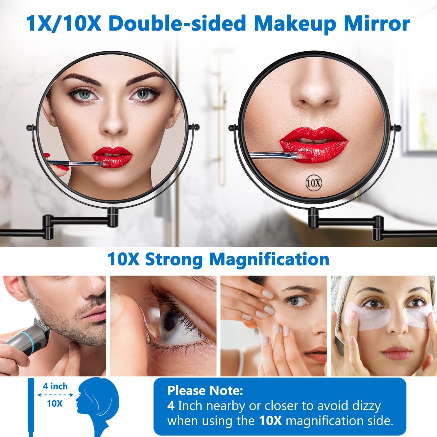 CLUS Wall-Mounted Double Sided 10X Makeup Mirror