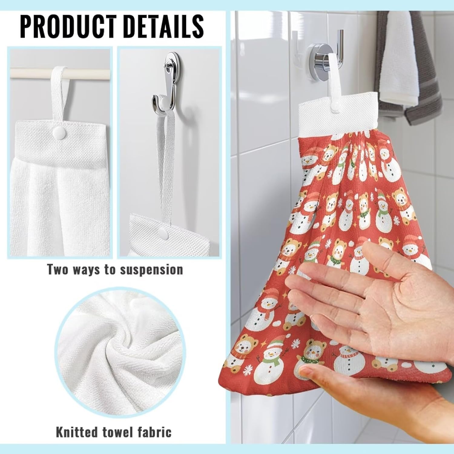 Three-Piece Snowman Christmas Bear Kitchen Hanging Towels Set