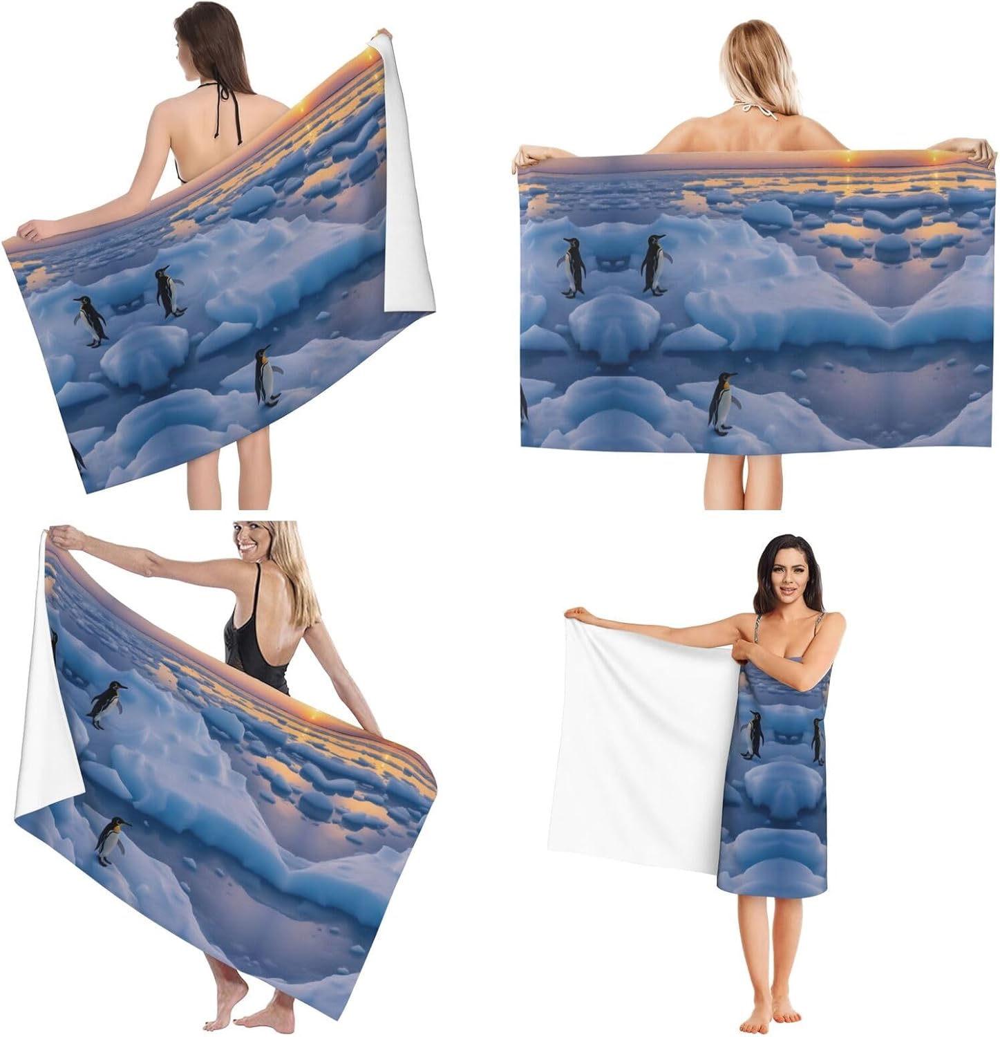 Penguins Sunset Microfiber Bath Towel 52x32in - Absorbent Soft