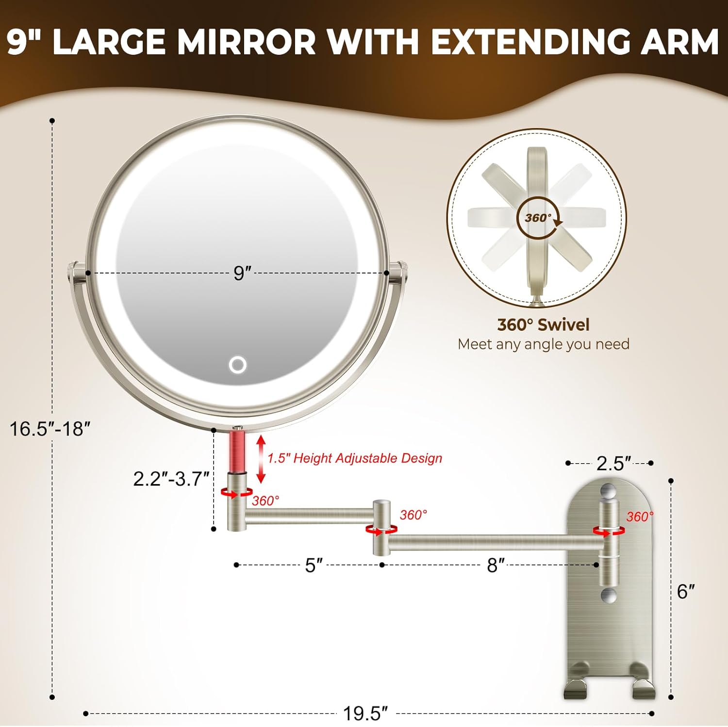 9 LED Makeup Mirror