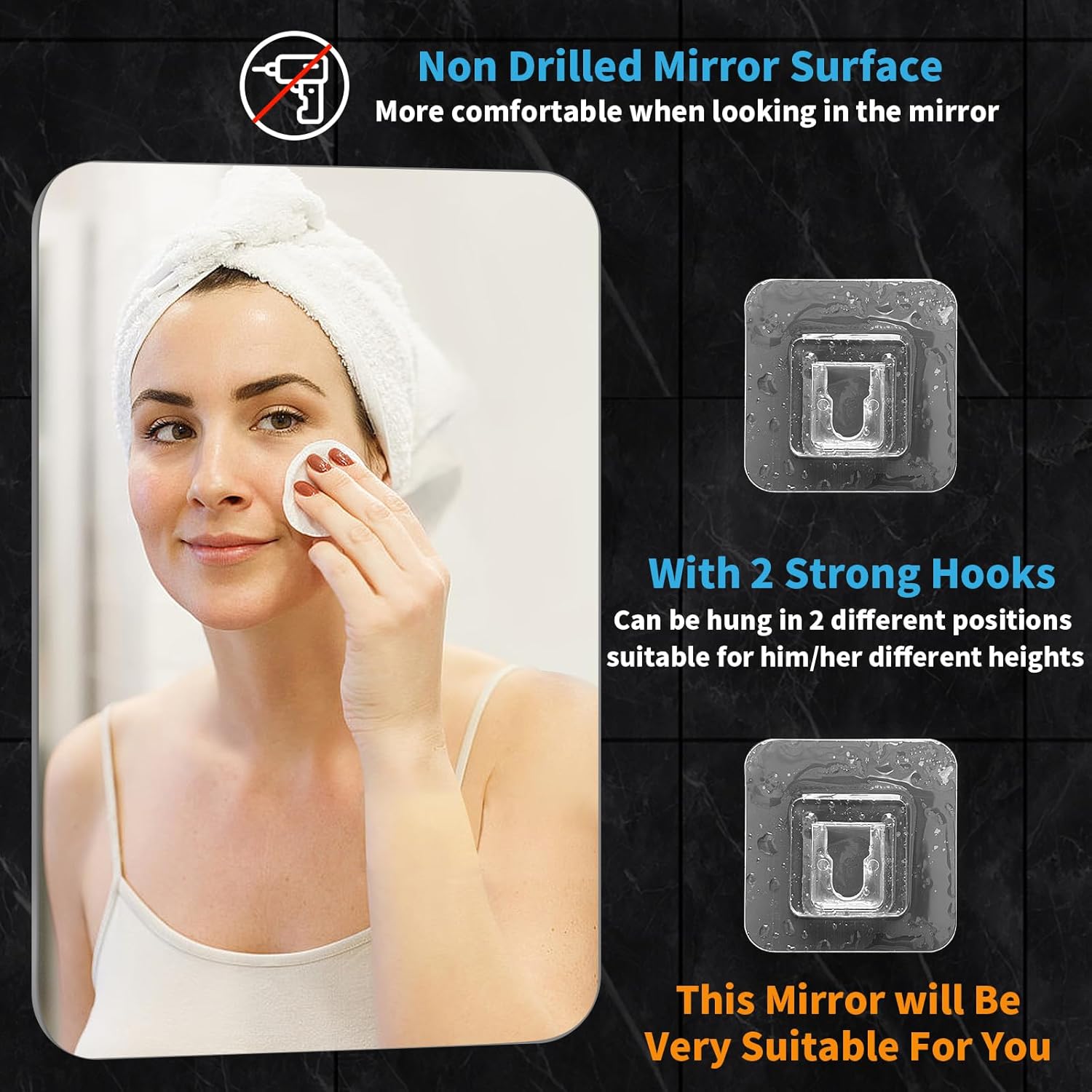 Big Strong Easy to Use - No Fog Show-Mirror for Shaving