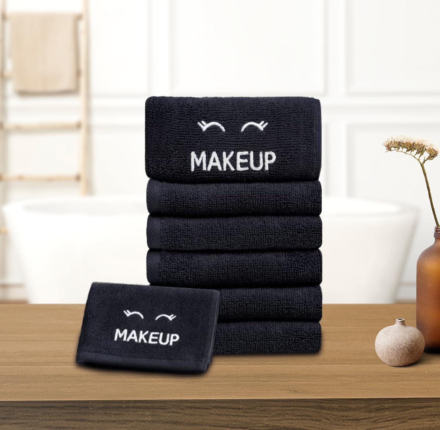 White Classic Bleach Safe Black Makeup Washcloths