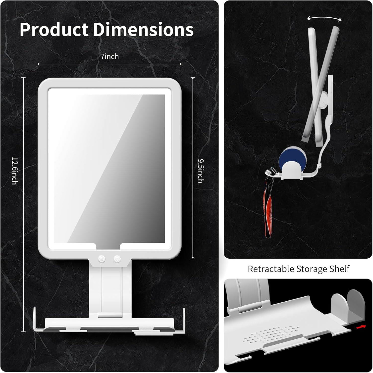 Lighted Anti-Fog Shower Mirror for Shaving - 3-in-1 Modes