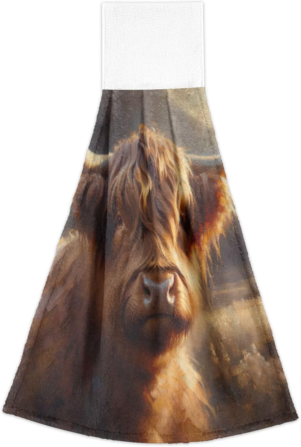 Premium Scottish Cow Brown Kitchen Hand Towels Set of 2 with Loop
